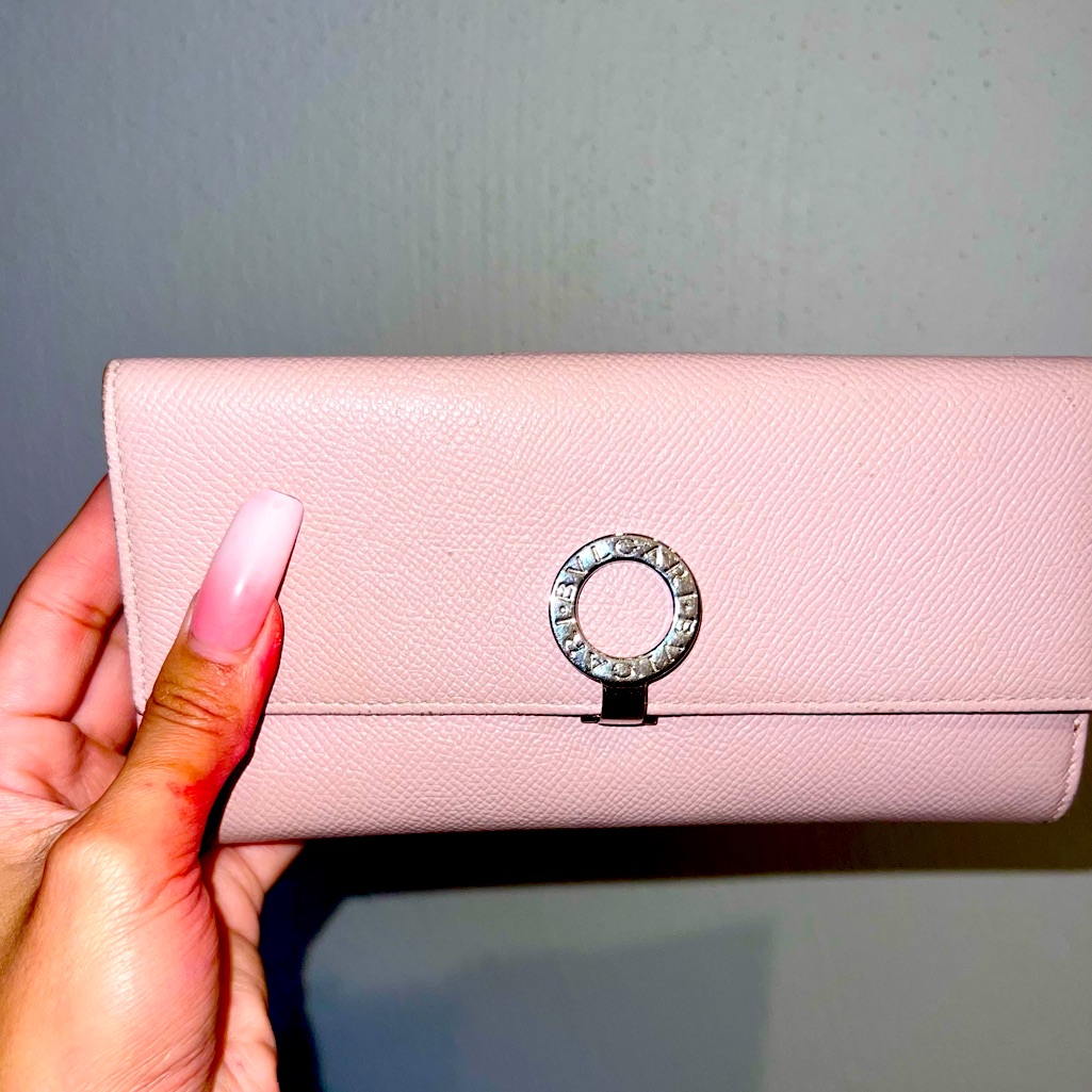 Bvlgari Pink Wallet Bifold Long W Silver Hardware Rare Red Interior